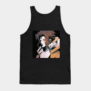 Lady with a White Tiger - Cyberpunk Illustrated Portrait Tank Top